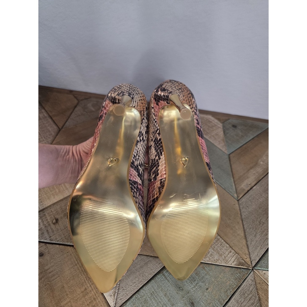 Thalia Sodi Womens 8.5M Elina Snake Print Heels Pump Gold Stiletto Pink Shoes NE - Picture 6 of 7